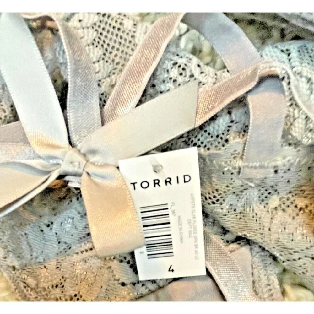 Torrid + 4 Ash Gray Filigree Lace Caged Bow Detail Back Mid-Rise Hipster Panties